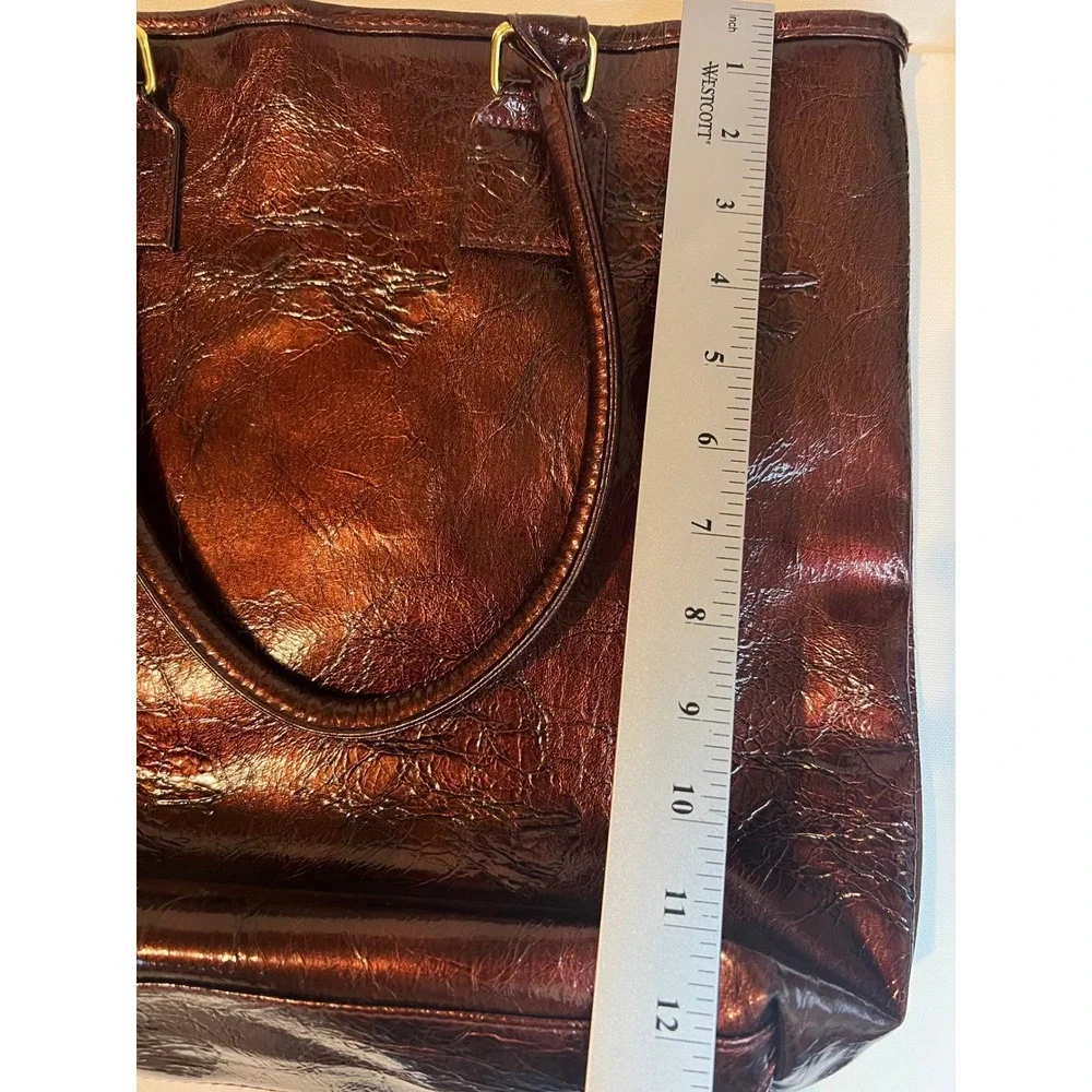 Vintage Estee Lauder Burgundy Patent Leather Tote Bag Crinkled Dark Copper